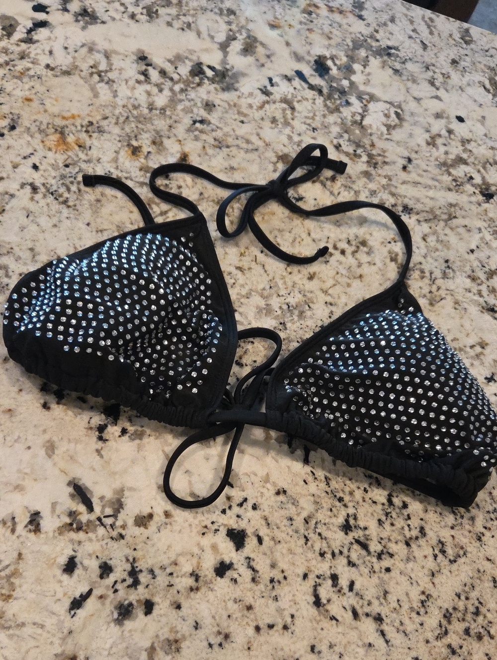 Rhinestone Triangle Bikini Top - Black